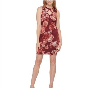 GUESS Floral Lace Red Cutout Front Back Sheath Mini Dress Size 6 NWT